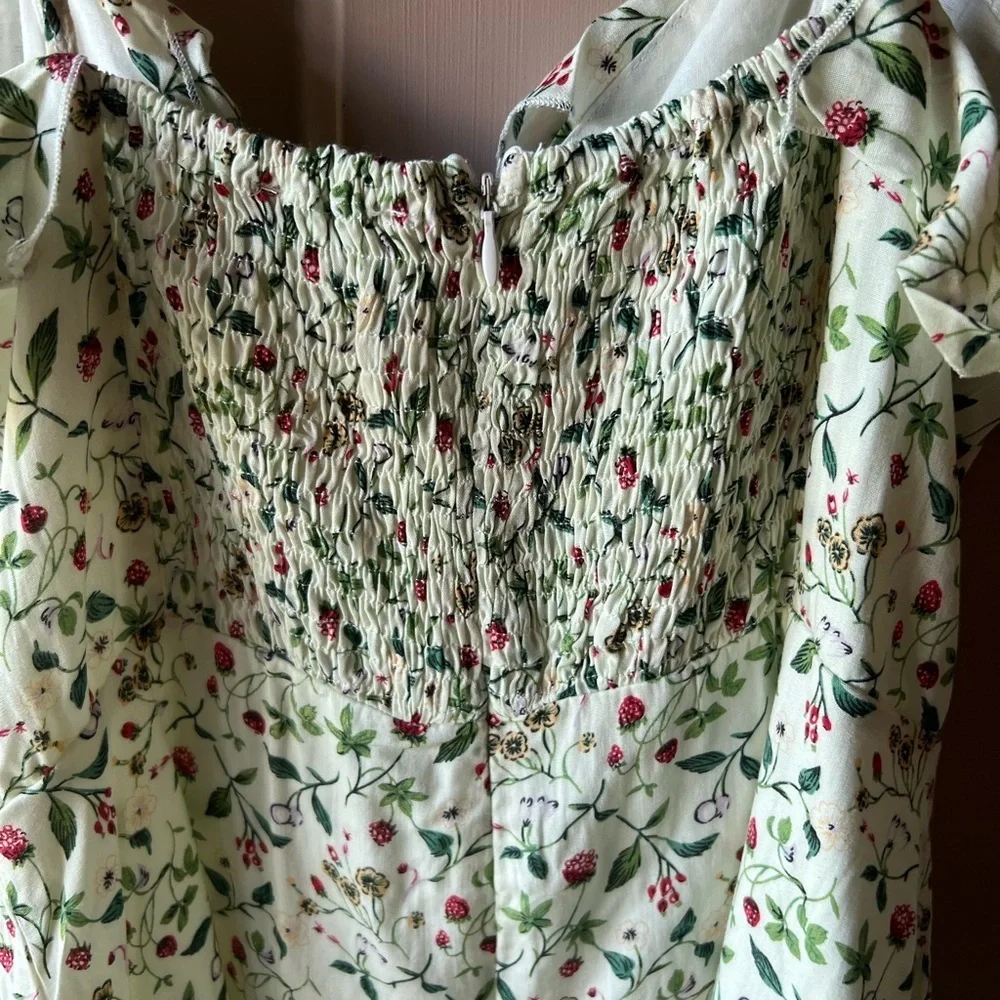 Hayden LA Women's White Green/Red Print Smocked  Back Tunic Sun Mini Dress #1372